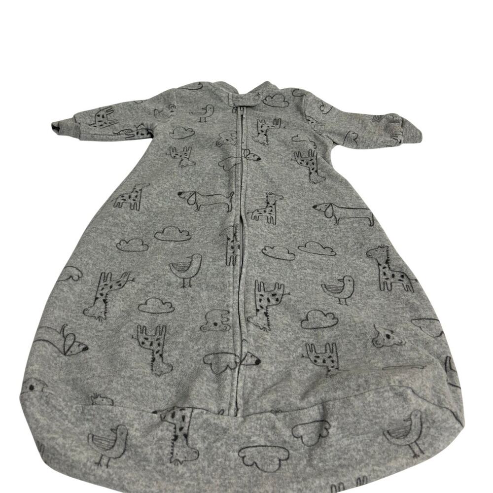 Carters Fleece sleep sack heather gray w/animal and cloud print 0-3 M
